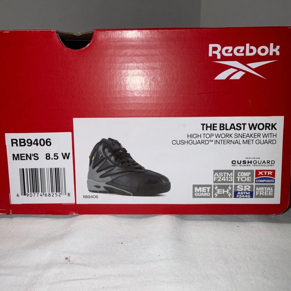 Reebok The Blast Work High Top Sneaker Composite Toe Mens 8.5 Wide RB9406 Black